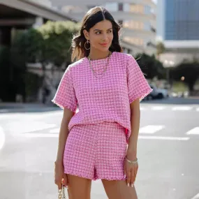 Tweed Tassel Short-Sleeve Shorts Casual Office Suit
