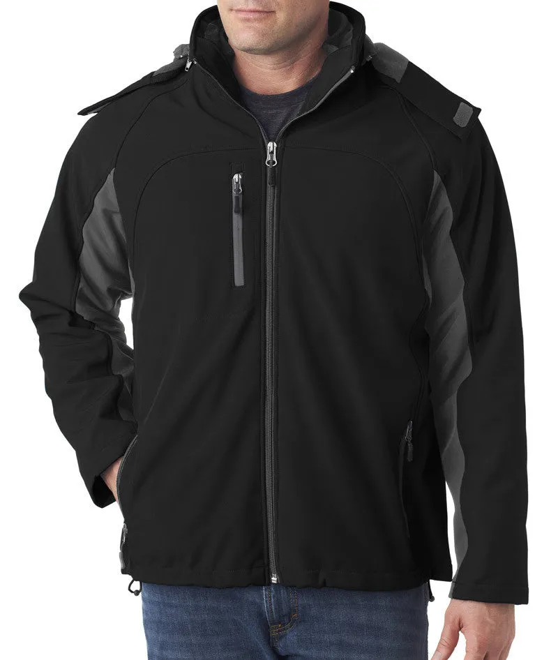ultraclub adult color block 3-in-1 systems hooded soft shell jacket - black/charcoal (4xl)
