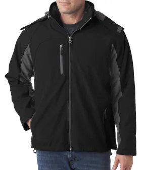 ultraclub adult color block 3-in-1 systems hooded soft shell jacket - black/charcoal (4xl)