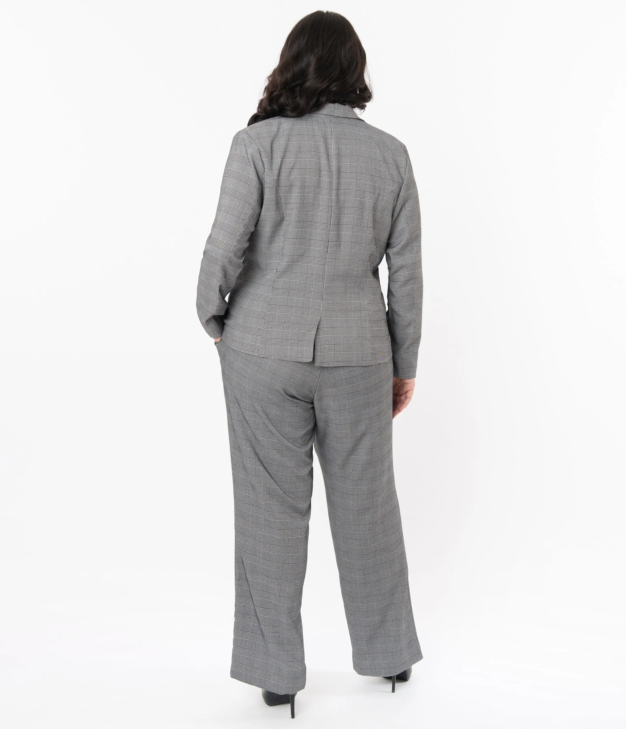 Unique Vintage Plus Size Grey Glen Check Dietrich Pants