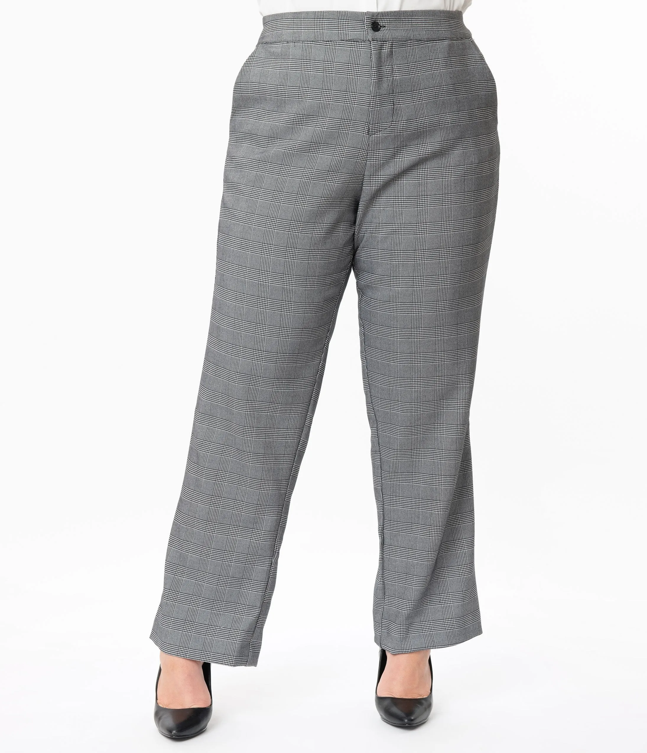 Unique Vintage Plus Size Grey Glen Check Dietrich Pants