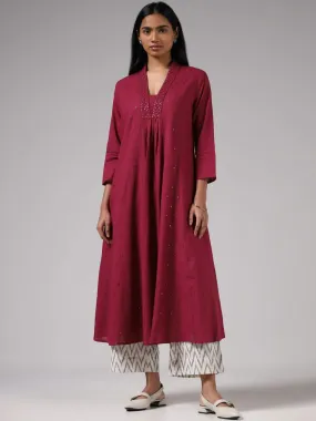 Utsa Magenta Mirror Embroidered Cotton Kurta
