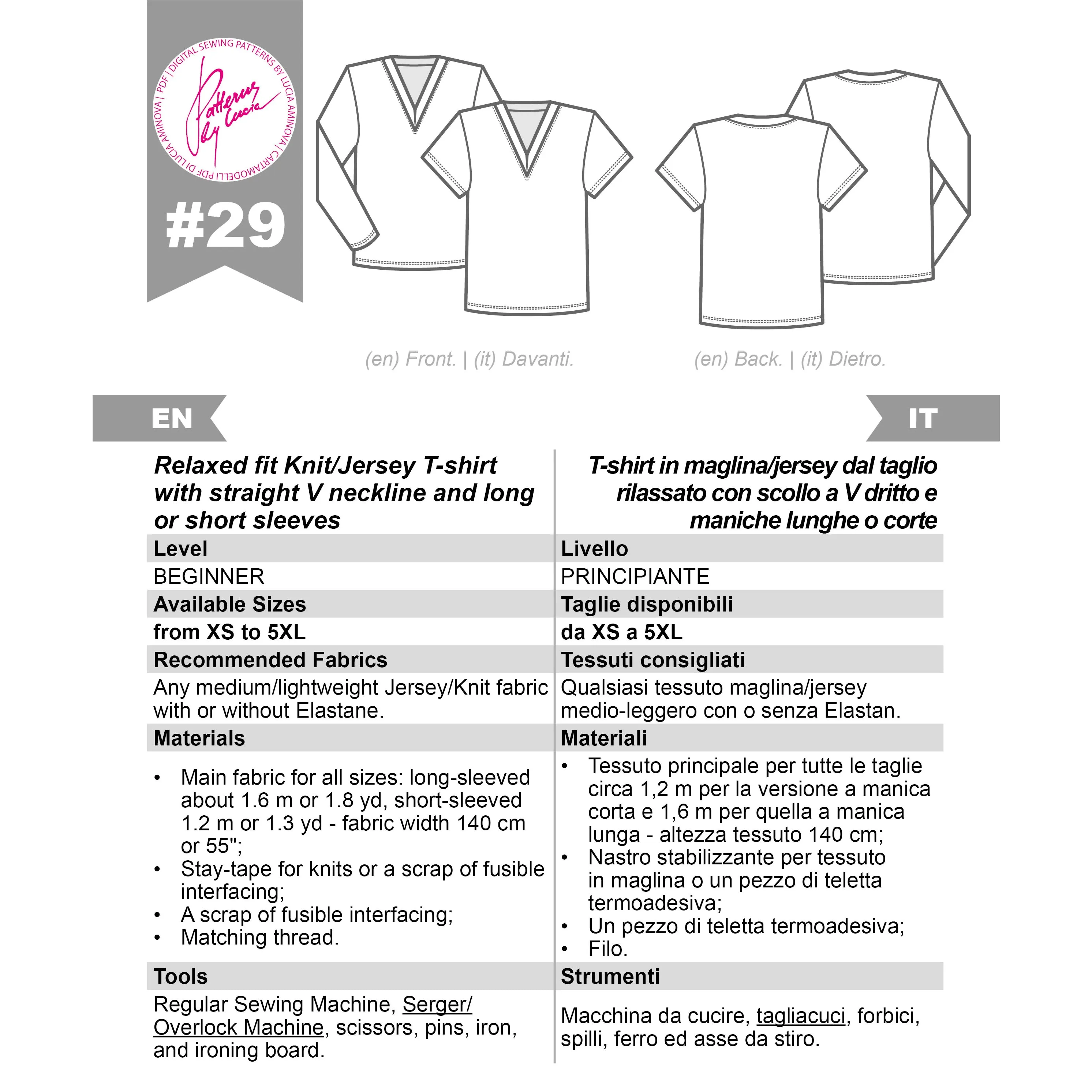 V-Neck T-Shirt Sewing Patten N.29