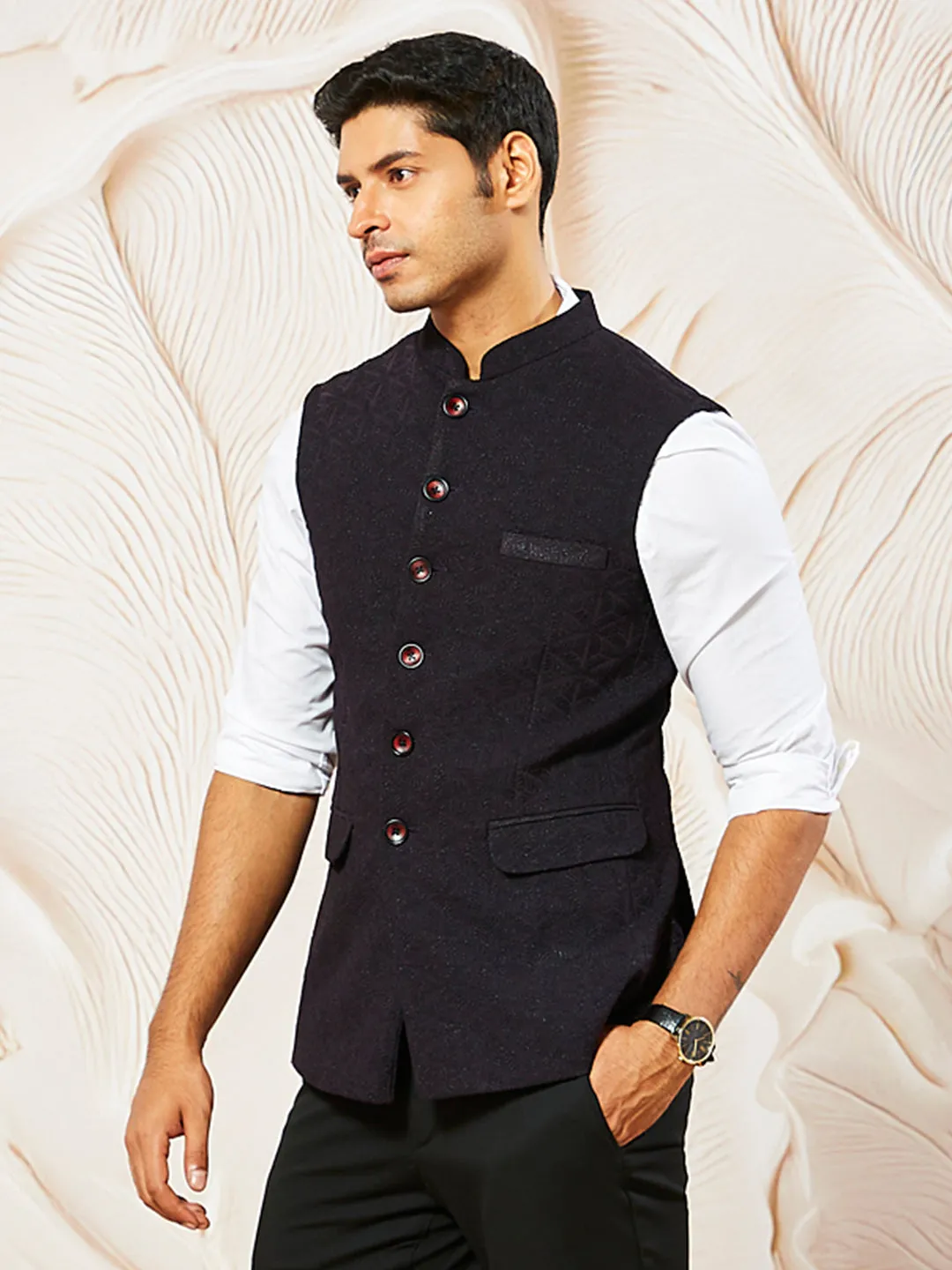 VASTRAMAY Men's Wine - Nehru Jacket