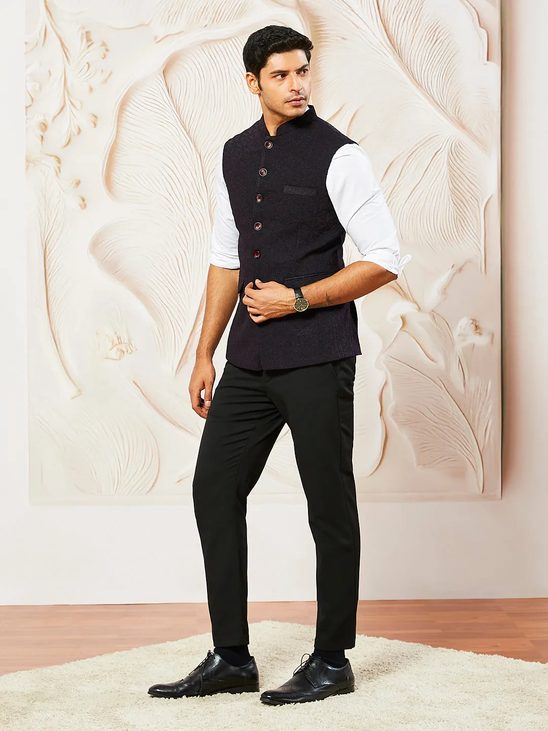 VASTRAMAY Men's Wine - Nehru Jacket