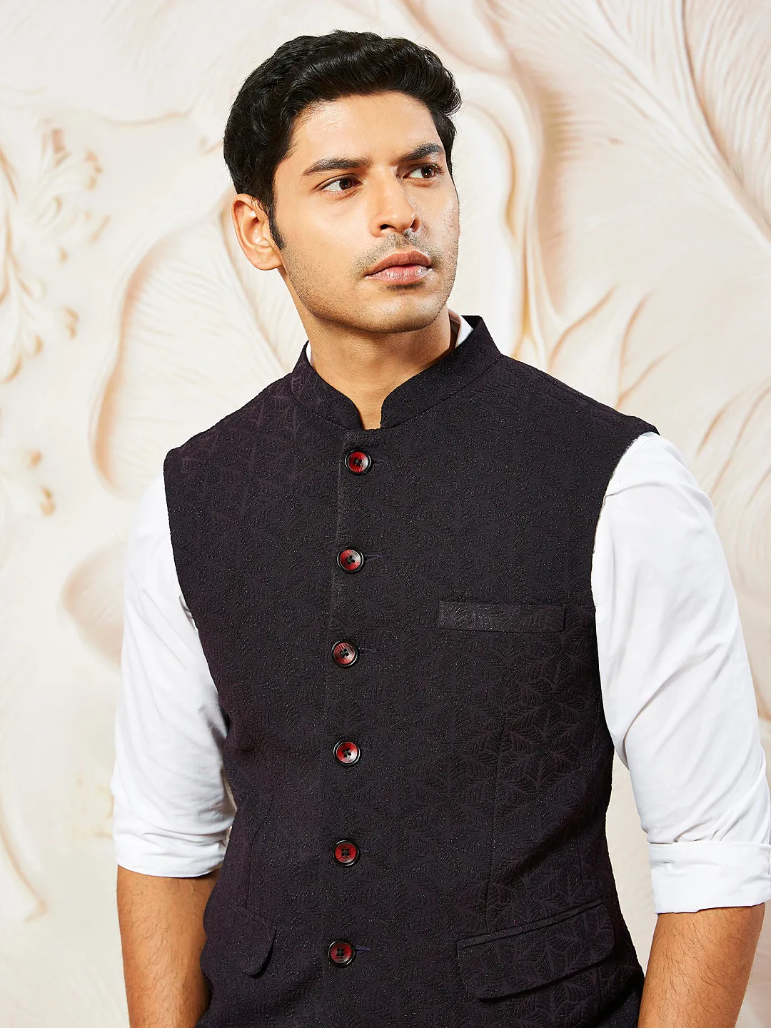 VASTRAMAY Men's Wine - Nehru Jacket
