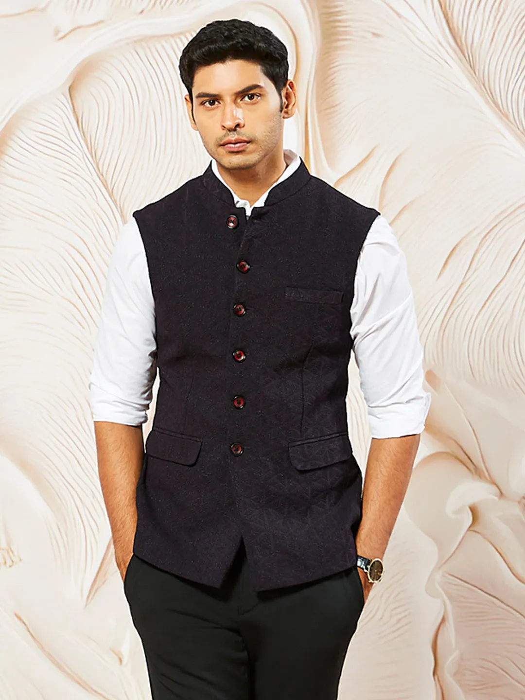 VASTRAMAY Men's Wine - Nehru Jacket