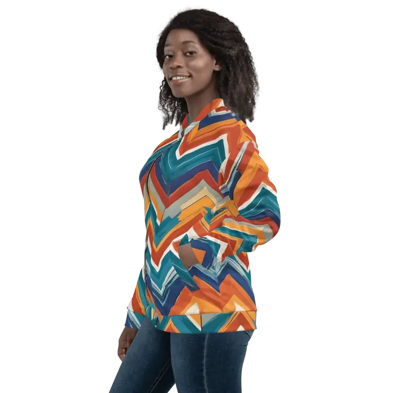 Vibrant Bomber Jacket with Stiped Zigzag Pattern
