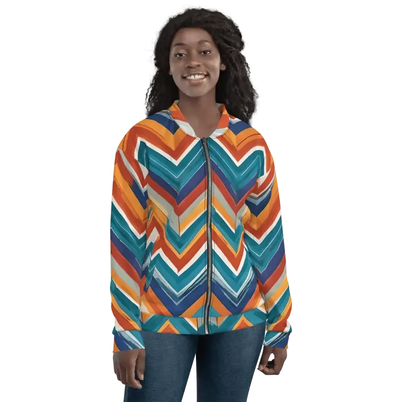 Vibrant Bomber Jacket with Stiped Zigzag Pattern