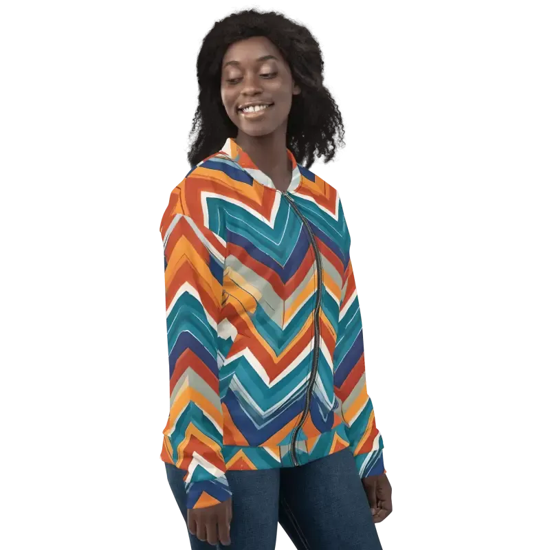 Vibrant Bomber Jacket with Stiped Zigzag Pattern