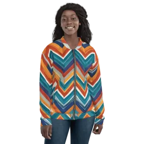 Vibrant Bomber Jacket with Stiped Zigzag Pattern