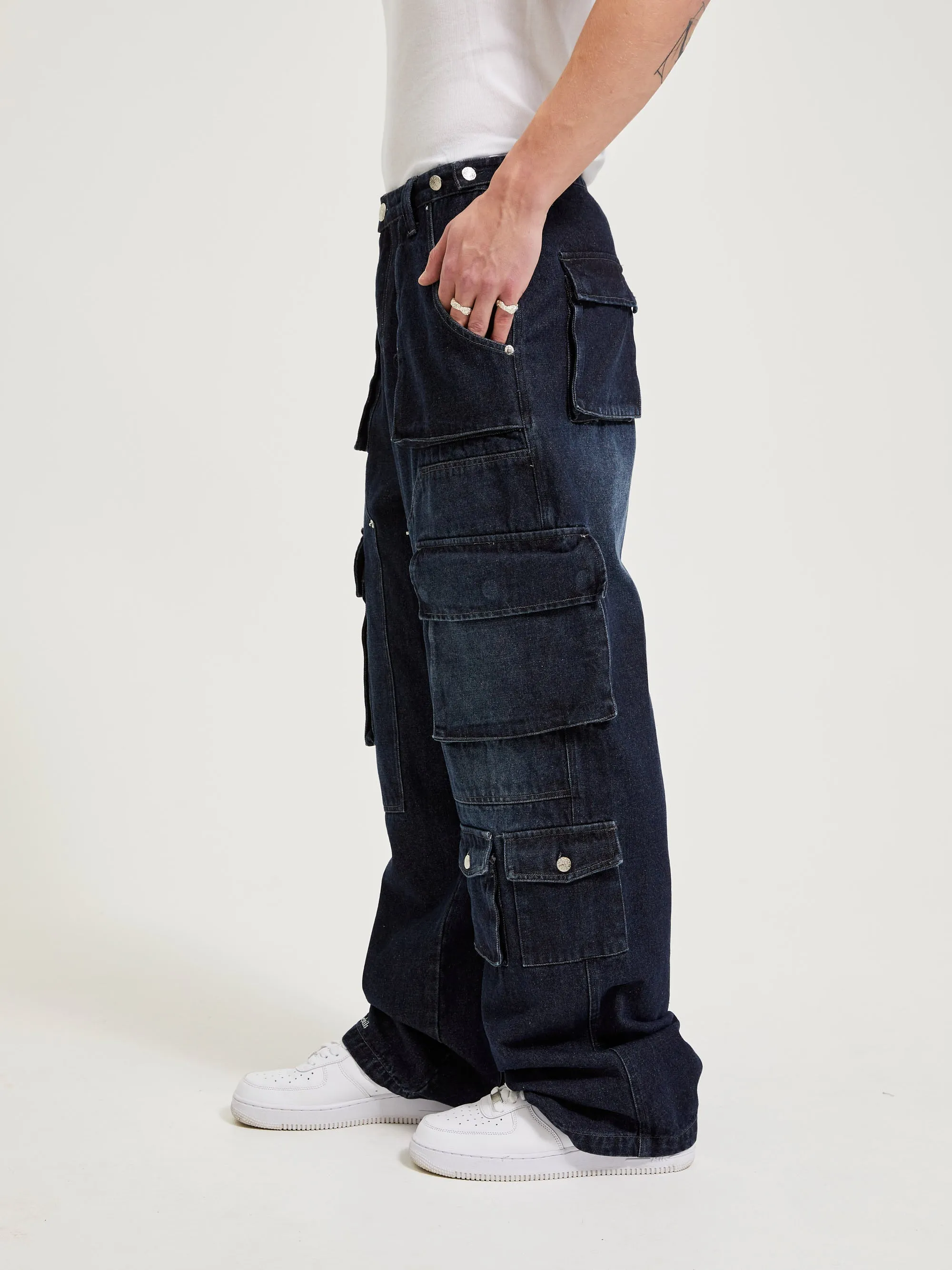 WASHED CARGO PANTS DARK BLUE