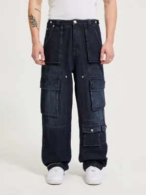 WASHED CARGO PANTS DARK BLUE
