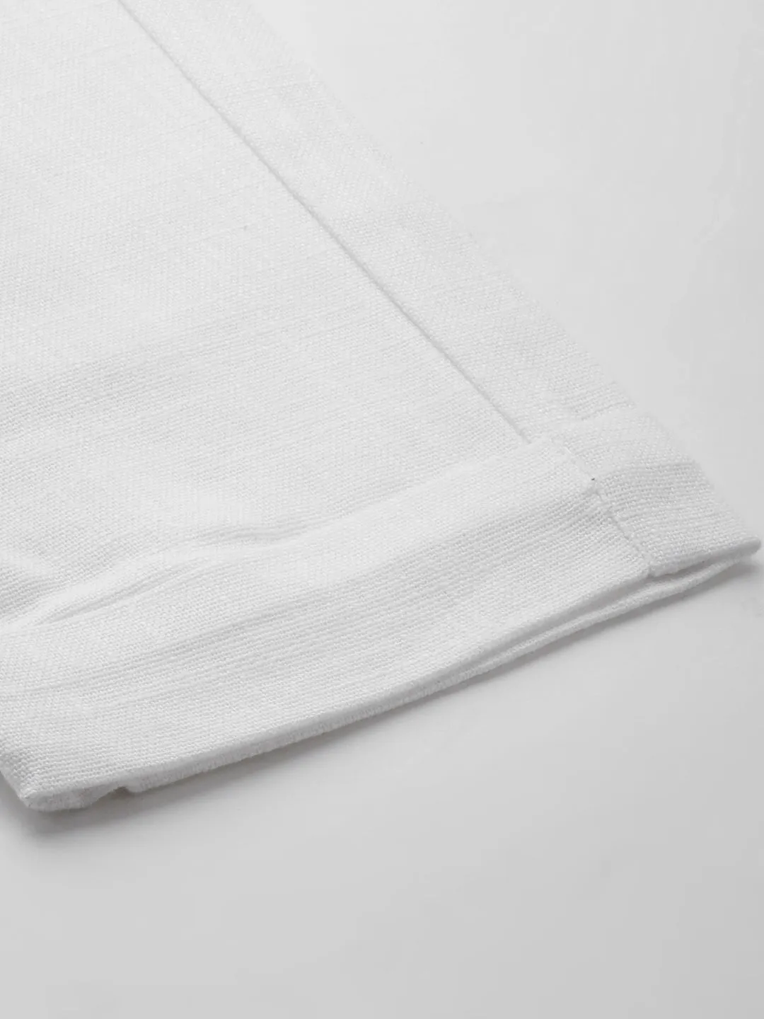 White Cotton Slub Bottom-Fold Straight Pants