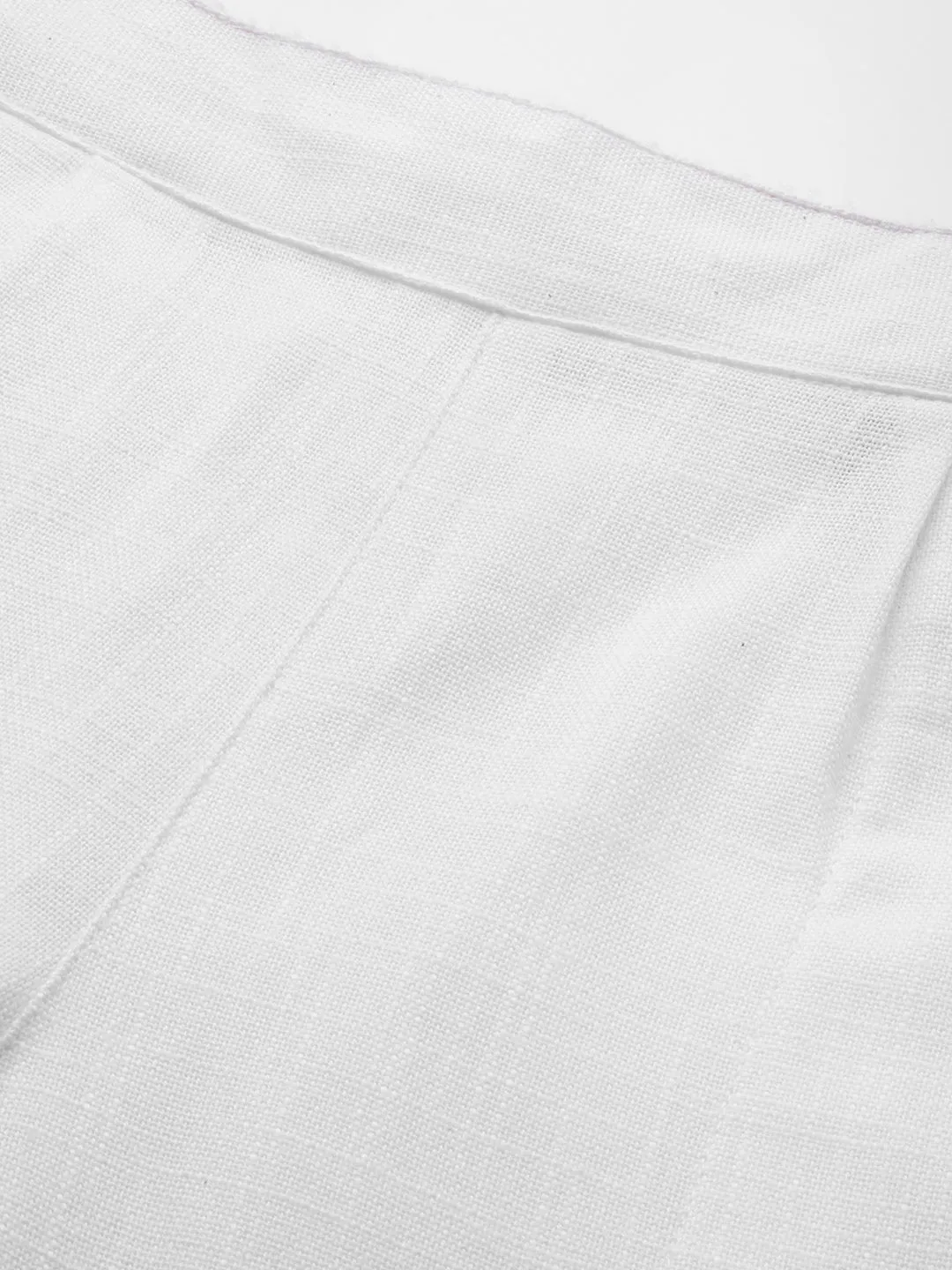 White Cotton Slub Bottom-Fold Straight Pants