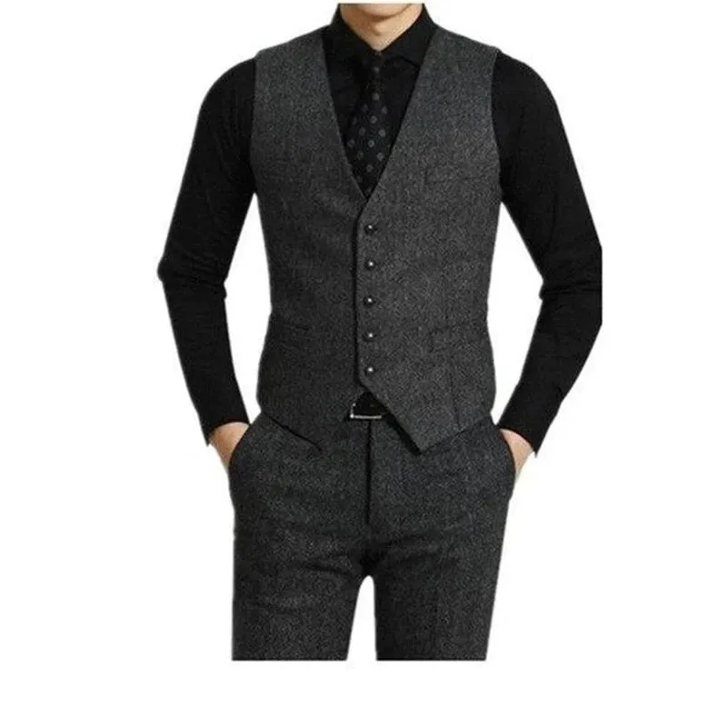 WIAOFELLAS 3 piece Grey Tweed Men Suits for Wedding Peaked Lapel Custom Casual Groom Tuxedos Winter Man Fashion Clothes Jacket pants