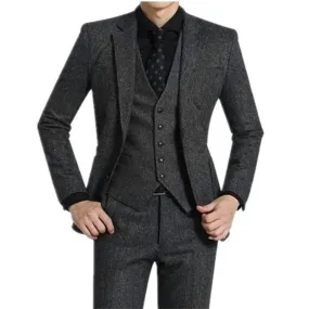 WIAOFELLAS 3 piece Grey Tweed Men Suits for Wedding Peaked Lapel Custom Casual Groom Tuxedos Winter Man Fashion Clothes Jacket pants