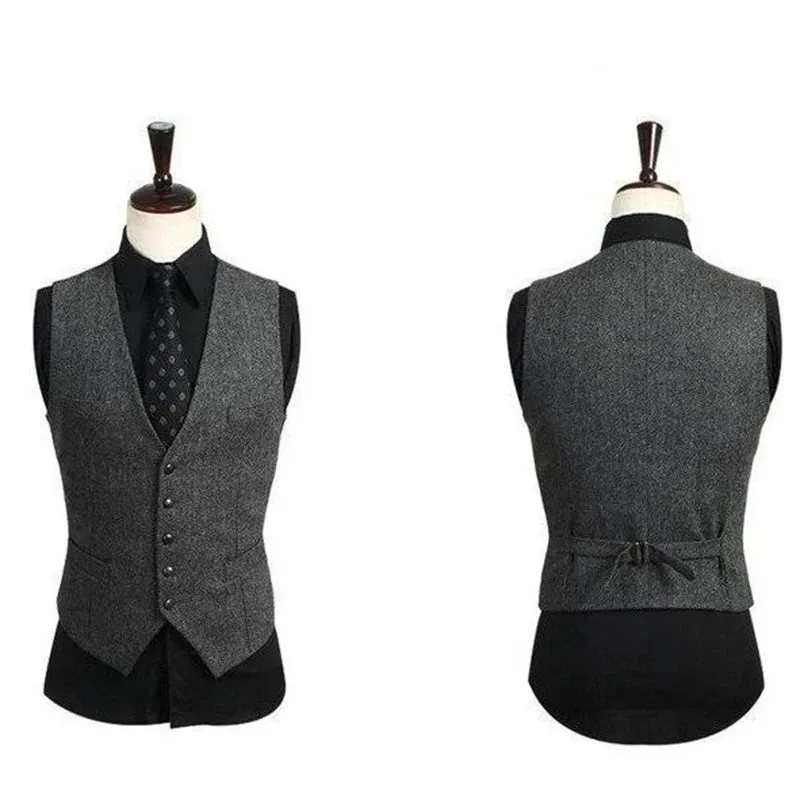 WIAOFELLAS 3 piece Grey Tweed Men Suits for Wedding Peaked Lapel Custom Casual Groom Tuxedos Winter Man Fashion Clothes Jacket pants