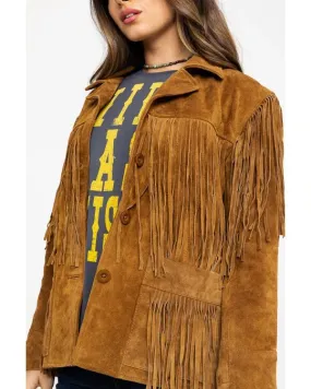 WOMEN SUEDE FRINGE AND LEATHER JACKET