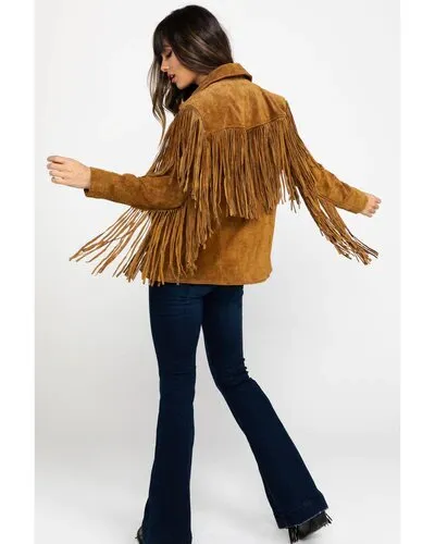 WOMEN SUEDE FRINGE AND LEATHER JACKET