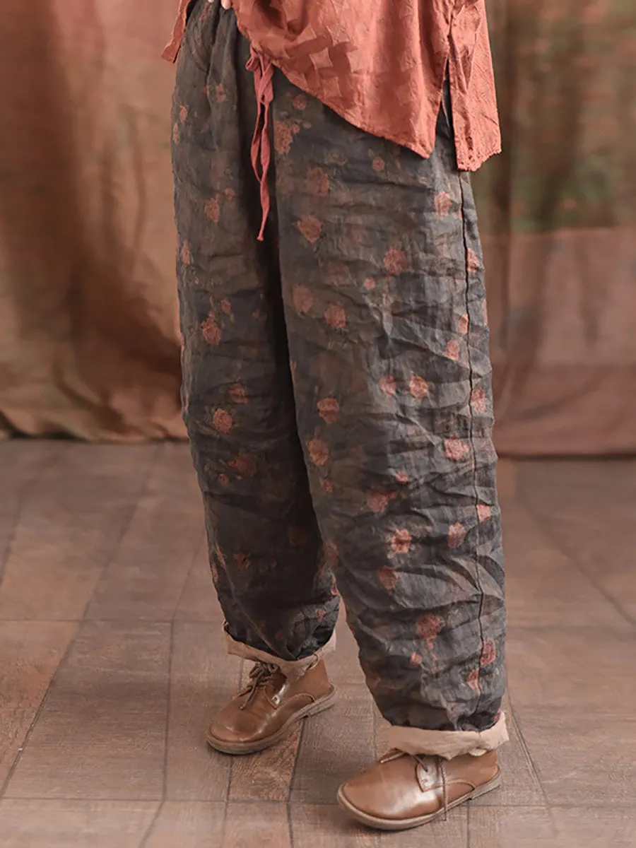 Women Vintage Floral Loose Linen Pants
