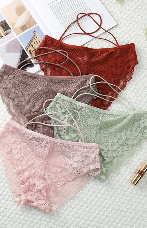 Women's Floral Lace Low Waist Strappy Briefs - Panties