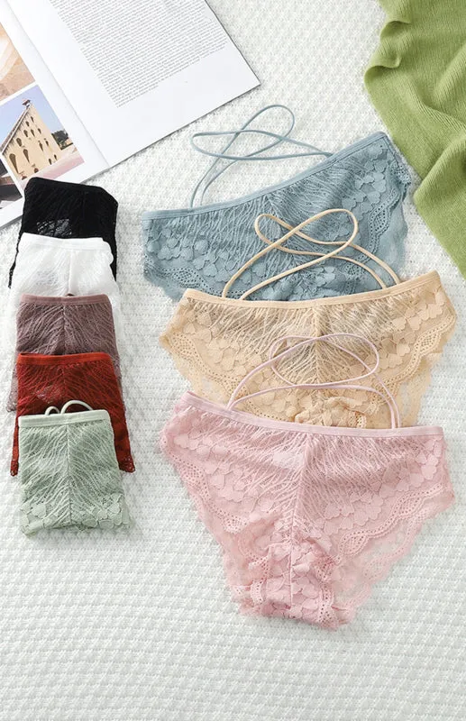 Women's Floral Lace Low Waist Strappy Briefs - Panties
