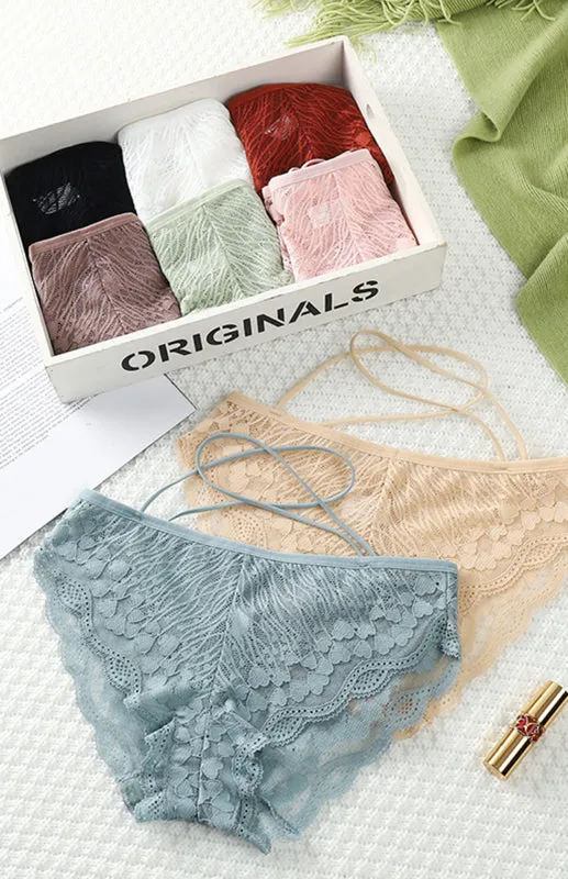 Women's Floral Lace Low Waist Strappy Briefs - Panties
