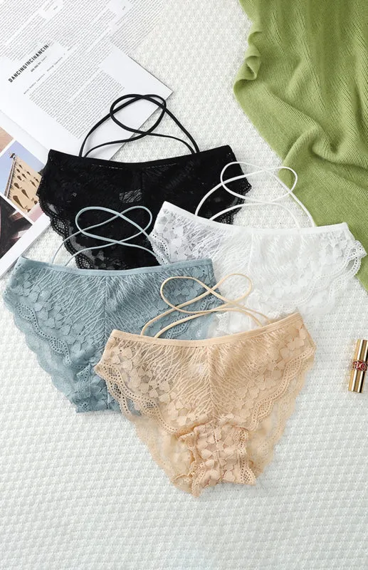 Women's Floral Lace Low Waist Strappy Briefs - Panties