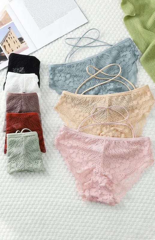 Women's Floral Lace Low Waist Strappy Briefs - Panties