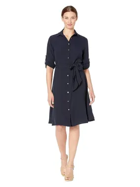 Women's Plain Fit & Flare Shirt Dress,Navy