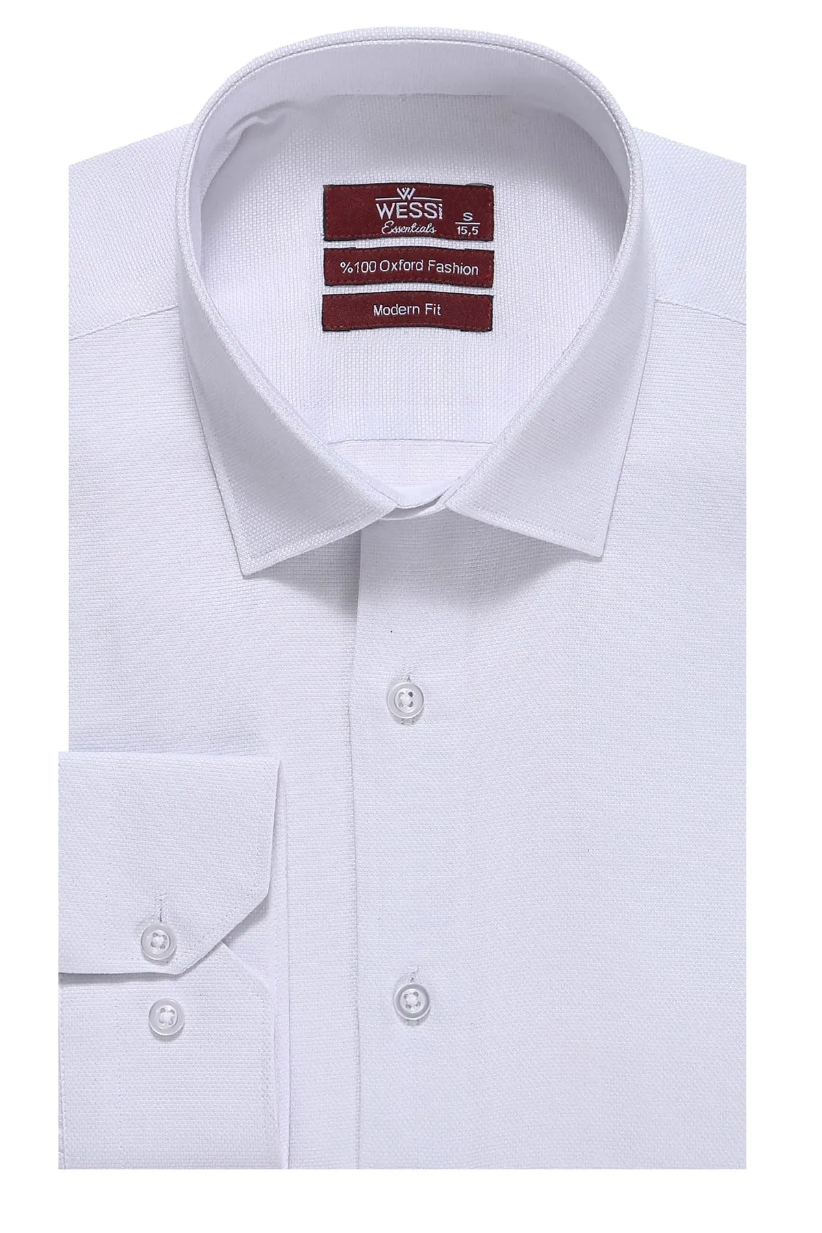WSS Oxford Patterned Long Sleeves Slim Fit White Men Shirt  - Singen