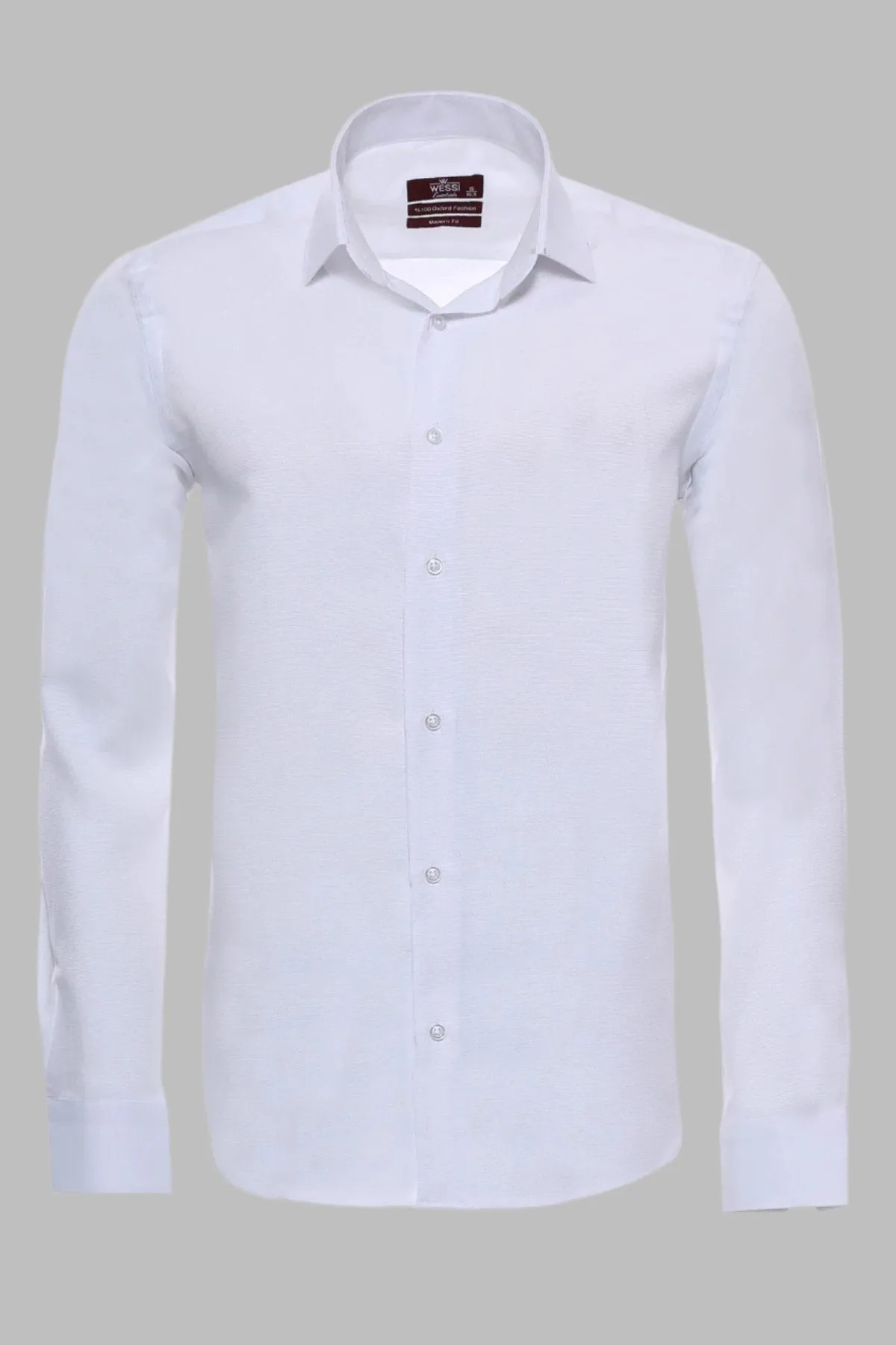 WSS Oxford Patterned Long Sleeves Slim Fit White Men Shirt  - Singen