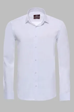 WSS Oxford Patterned Long Sleeves Slim Fit White Men Shirt  - Singen