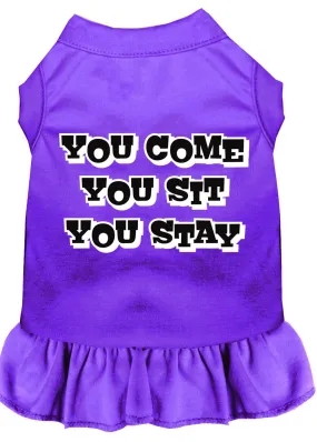 You Come, You Sit, You Stay Screen Print Dress Purple Lg (14)
